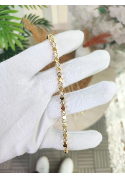 14 Ayar Altın Kaplama Zirkon Taşlı Altıgen Model Bileklik fiyatları