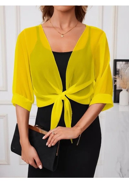 Eyesof Kadın Truvakar Kollu Önden Bağlamalı Kısa Şifon Bolero Ceket