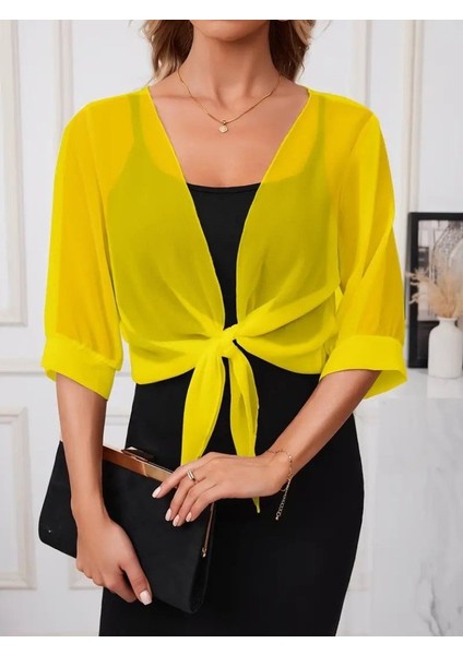 Eyesof Kadın Truvakar Kollu Önden Bağlamalı Kısa Şifon Bolero Ceket modelleri