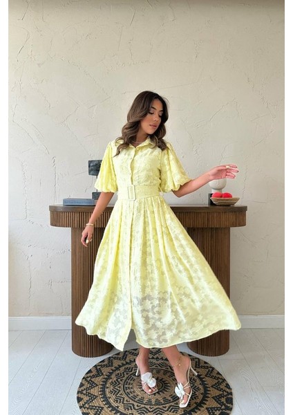 Eyesof Sarı Kemerli Balon Kollu Elbise fiyatları