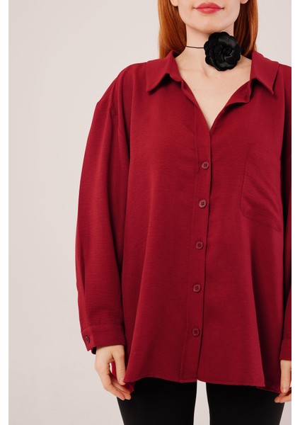 Eyesof Basic Oversize Bordo Gömlek