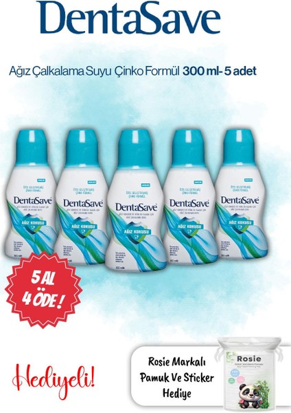 5 Al 4 Öde Dentasave Ağız Çalkalama Suyu Ağız Kokusu Çinko Formül 300 ml ve Rosie