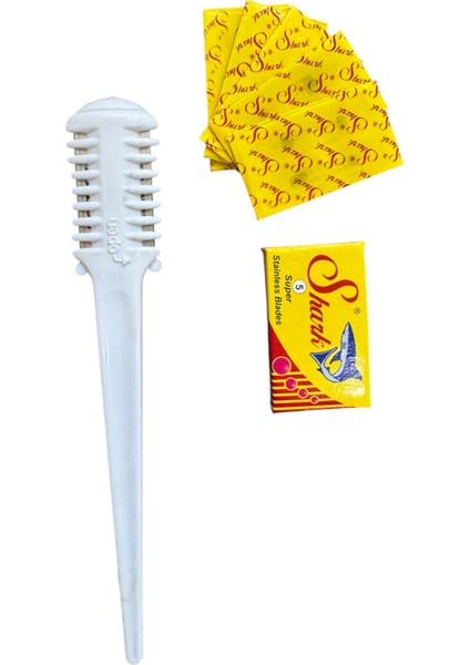 SU02 Beyaz Saç Kesim Usturası -Jiletli Tarak(+5 Adet Jilet)