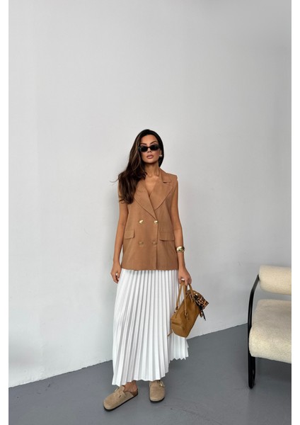 Eyesof Gold Düğmeli Keten Yelek - Kahverengi modelleri