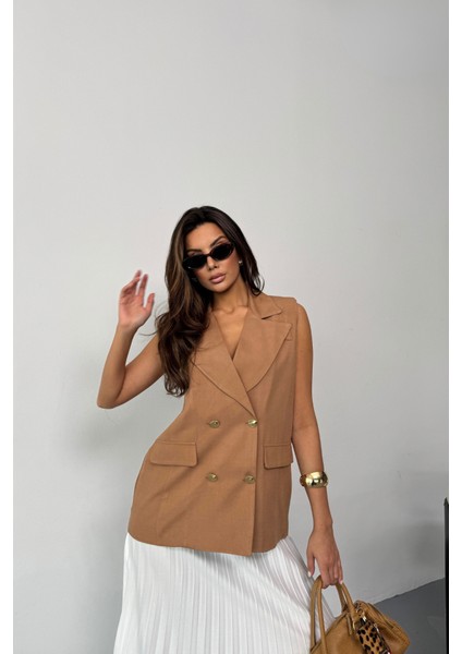Eyesof Gold Düğmeli Keten Yelek - Kahverengi fırsatları