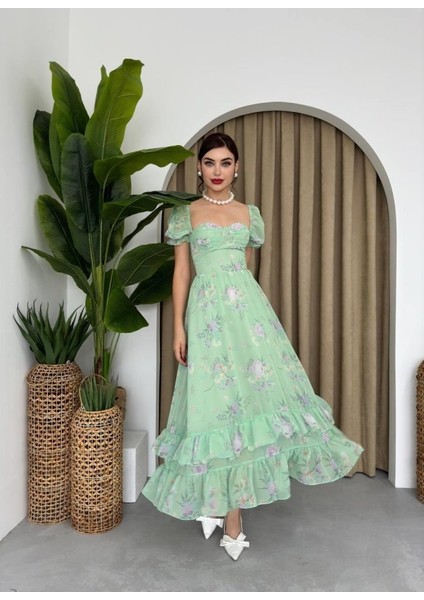 Eyesof Şifon Kumaş Dijital Desen Baskılı Elbise indirimleri