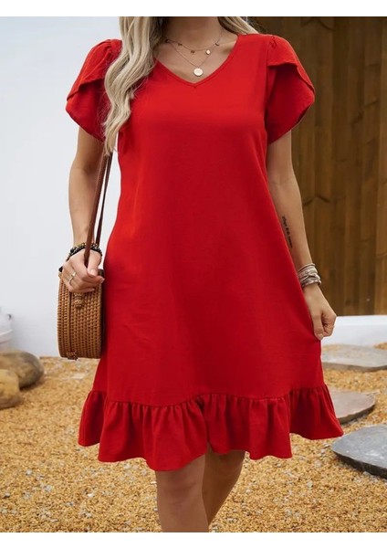 Eyesof Kadın Kısa Kollu Bisiklet Yaka Fırfırlı Aerobin Elbise fırsatları