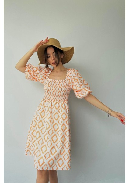 Eyesof Oranj Kare Desenli Yazlık Elbise fiyatları