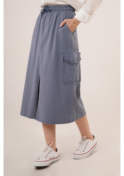 Eyesof Ön Yırtmaçlı Cep Detaylı Indigo Etek indirimleri