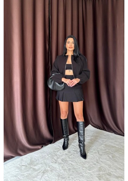 Eyesof Siyah Kısa Önü Fermuarlı Bomber Ceket fiyatları