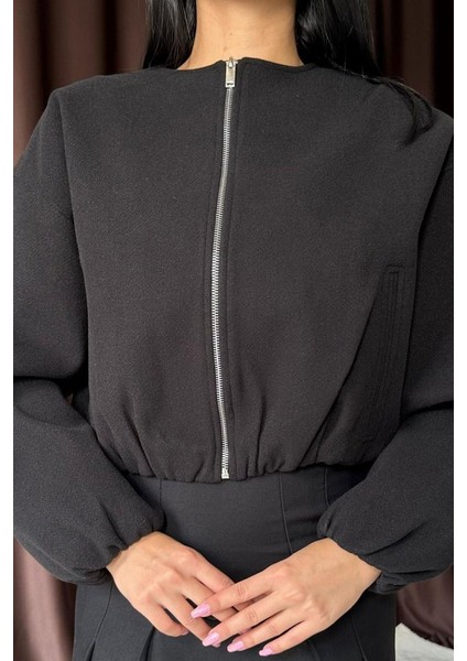 Eyesof Siyah Kısa Önü Fermuarlı Bomber Ceket modelleri