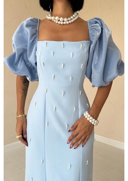 Eyesof Bebe Mavi Işlemeli Kolu Garnili Elbise modelleri