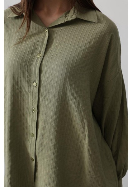 Eyesof Çizgili Uzun Kol Gömlek - Haki fırsatları