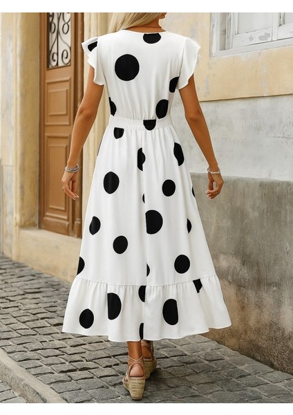 Eyesof Kadın Kısa Kollu Kruvaze Yakalı Fırfırlı Süprem Elbise modelleri