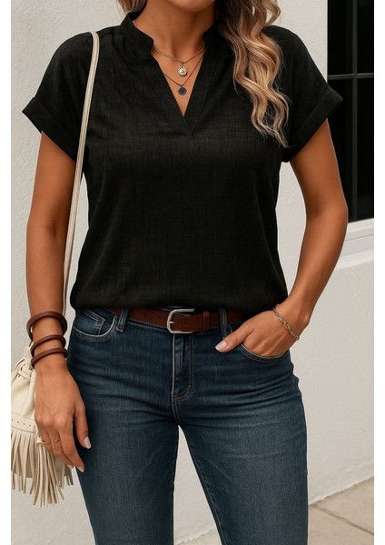 Eyesof Kadın Kısa Kollu Hakim Yaka Sofya Bluz