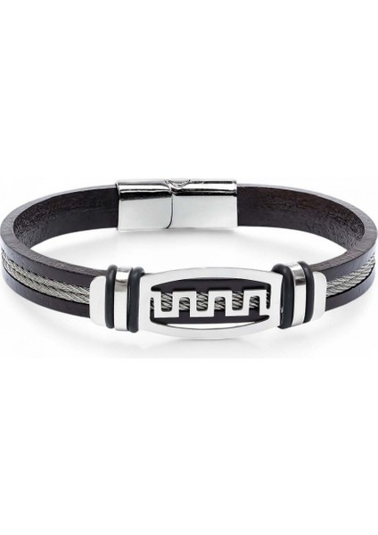 Meander Motifli Çelik Halatlı Deri Erkek Bileklik 31684B17D1 indirimleri