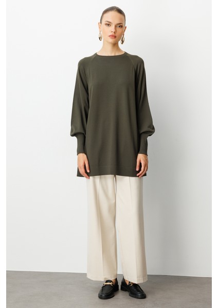 Balon Kollu Rayon Haki Tunik