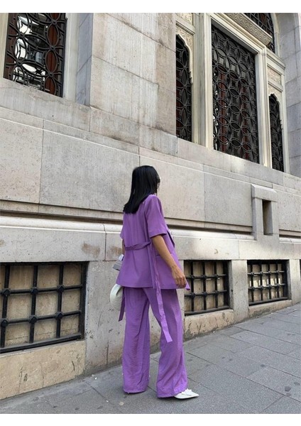 Eyesof Kısa Kol Bağlama Detaylı Ceket-Pantolon Takım - Mor fiyatları
