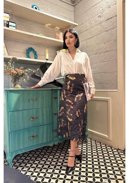 Eyesof Siyah Baskılı Kroşetalı Etek