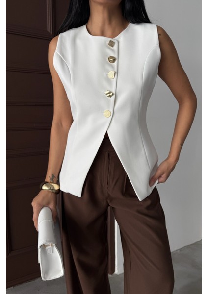 Eyesof Gold Düğme Detaylı Yelek - Beyaz modelleri