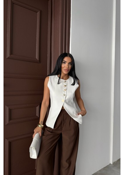 Eyesof Gold Düğme Detaylı Yelek - Beyaz fırsatları