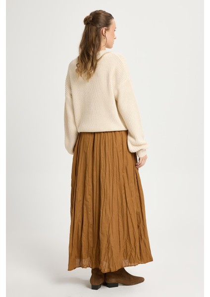 Kadın Camel Vual Kumaş Kırışık Uzun Astarlı Etek 29062 fırsatları