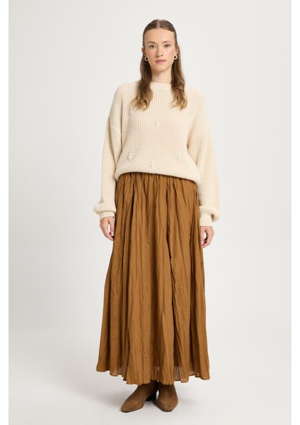 Kadın Camel Vual Kumaş Kırışık Uzun Astarlı Etek 29062 indirimleri