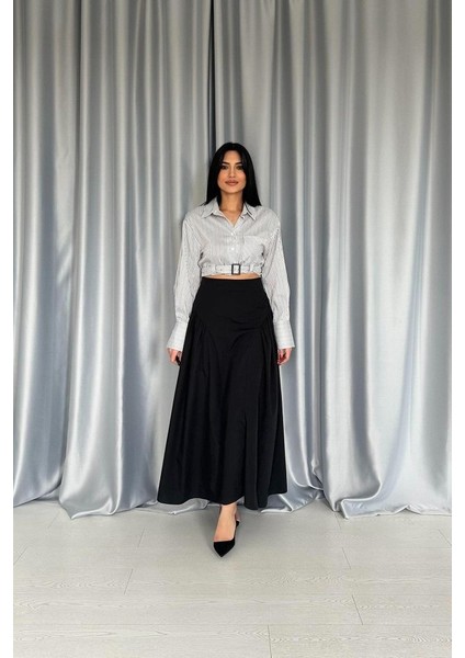 Eyesof Siyah Yanları Büzgülü Uzun Etek