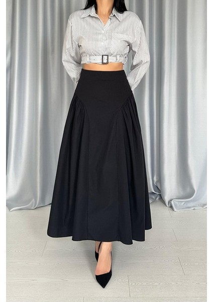 Eyesof Siyah Yanları Büzgülü Uzun Etek modelleri