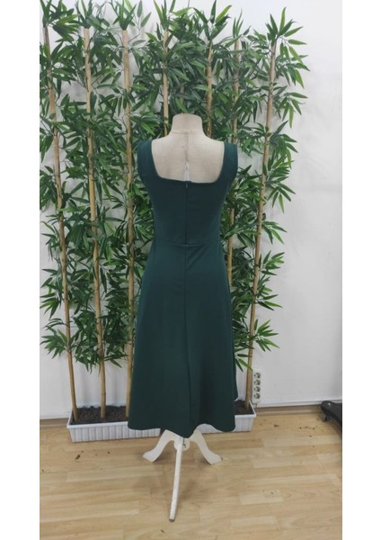 Eyesof Kadın Askılı Kare Yakalı Midi Ithal Krep Elbise