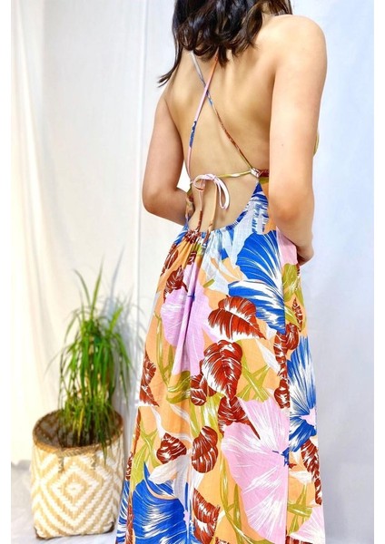 Eyesof Mavi Sırt Dekolteli Keten Elbise modelleri