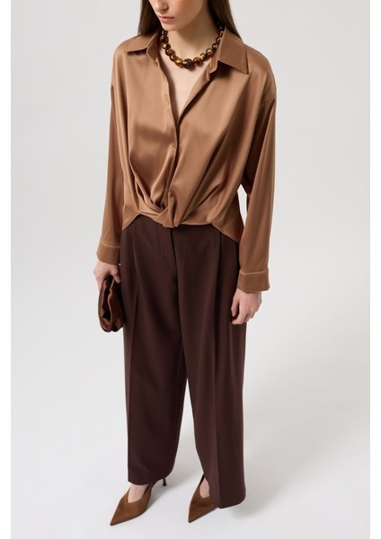 Eyesof Bel Büzgülü Crop Saten Gömlek fırsatları