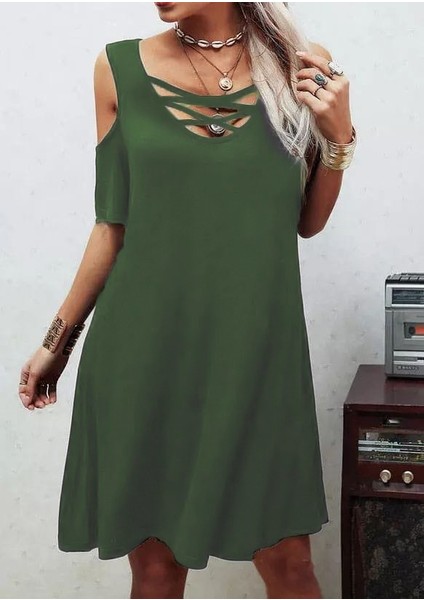 Eyesof Dekolteli Bağcık Detay Viskon Kumaş Elbise indirimleri