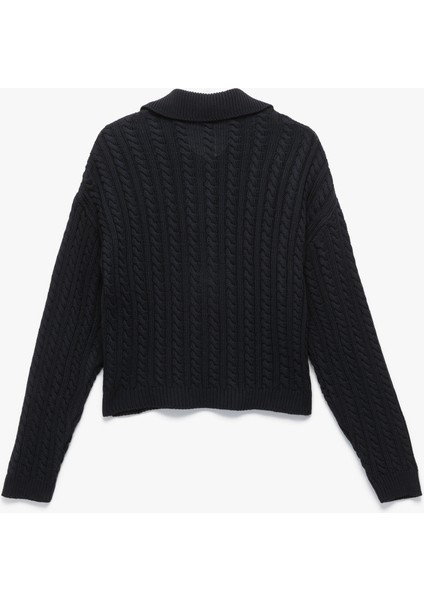 Regular Fit Uzun Kollu Düğmeli Saç Örgü Polo Yaka Kazak fiyatları