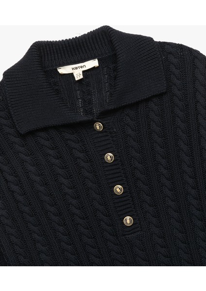 Regular Fit Uzun Kollu Düğmeli Saç Örgü Polo Yaka Kazak modelleri