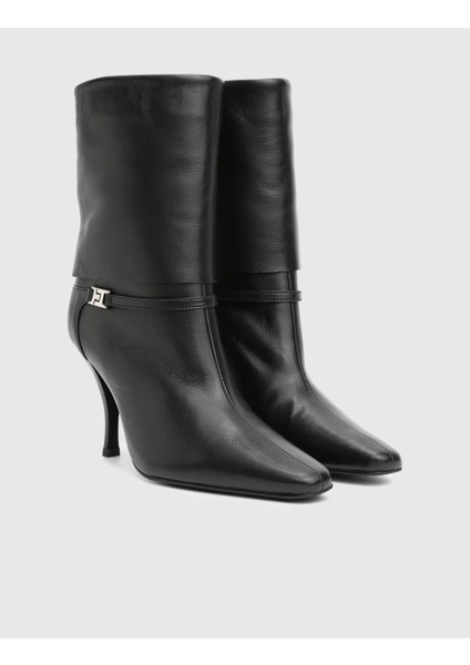 Melinda Hakiki Deri Siyah Kadın Topuklu Bot