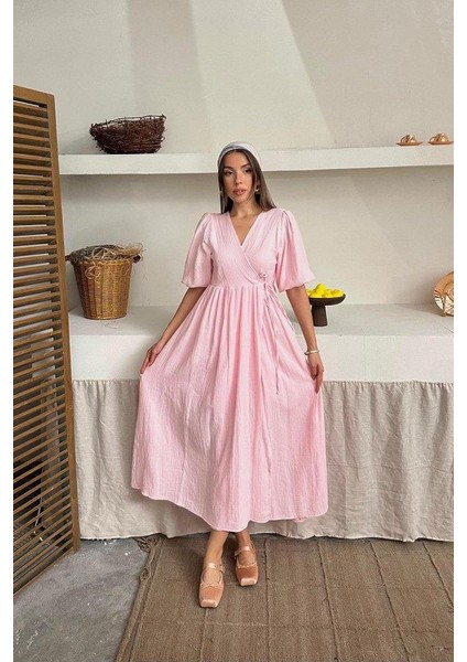 Pembe Müslin Uzun Elbise modelleri