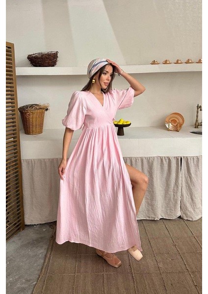 Pembe Müslin Uzun Elbise fırsatları