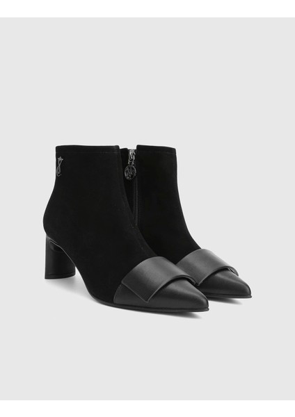 Ernesta Hakiki Süet Deri Siyah Kadın Siyah Topuklu Bot