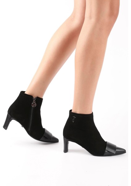 Ernesta Hakiki Süet Deri Siyah Kadın Siyah Topuklu Bot fırsatları
