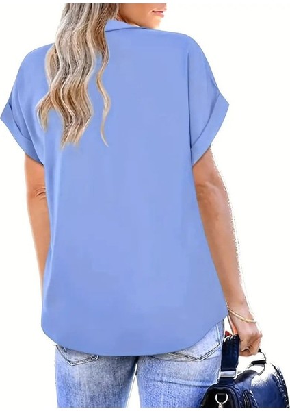 Eyesof Kadın Kısa Kollu Yakalı Uzun Sandy Bluz