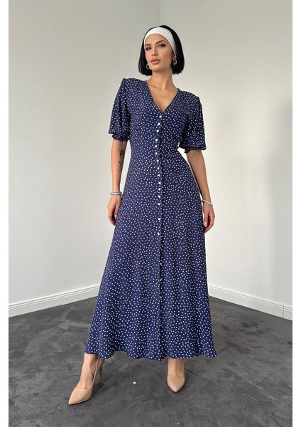 Eyesof Lacivert Arka ve Bel Ucu Gipeli Elbise