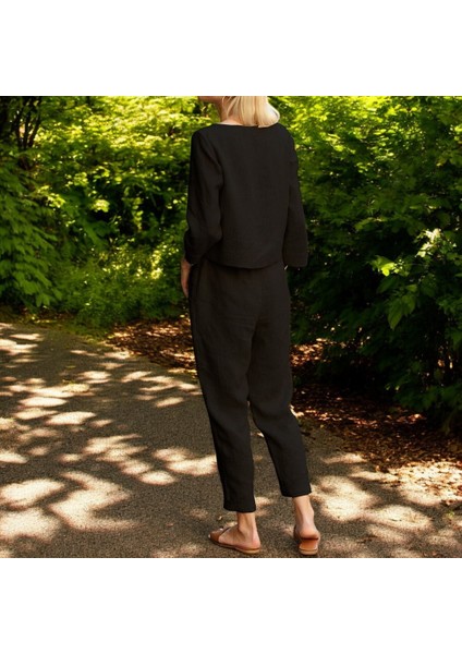 Keten Rahat Beli Kemer Detaylı Kadın Alt Üst Ikili Takım fiyatları