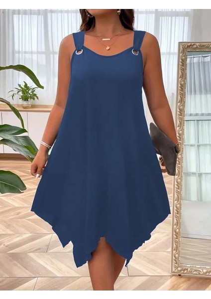 Eyesof Kadın Askılı Yuvarlak Yaka Kuş Gözü Detaylı Asimetrik Viskon Elbise fiyatları