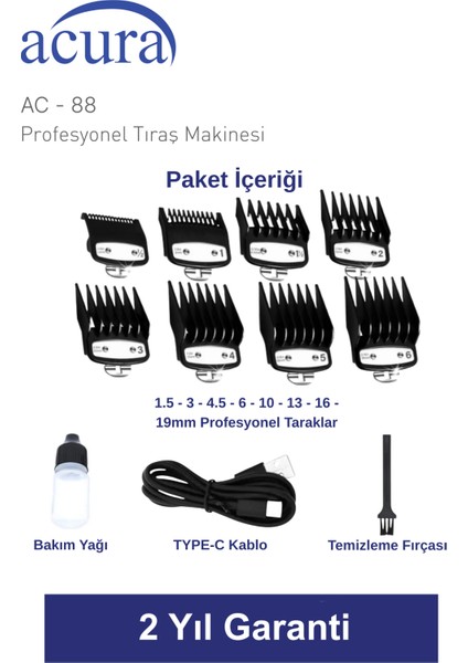 Acura Ac-88 Titanyum Seramik Bıçaklı Profesyonel Saç Tıraş Makinesi fırsatları