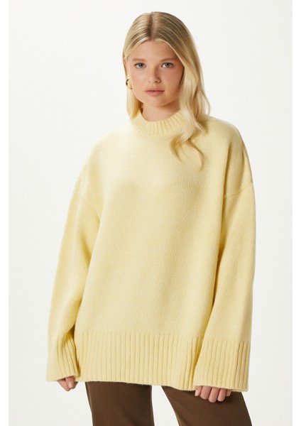 Kadın Homy Yumuşacık Bisiklet Yaka Sarı Oversize Triko Kazak fiyatları