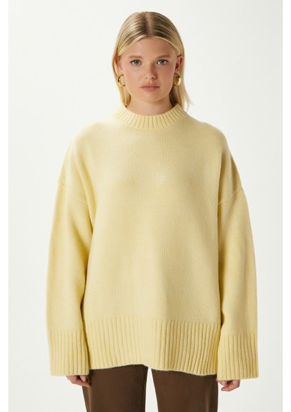 Kadın Homy Yumuşacık Bisiklet Yaka Sarı Oversize Triko Kazak modelleri