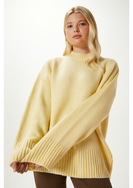 Kadın Homy Yumuşacık Bisiklet Yaka Sarı Oversize Triko Kazak indirimleri