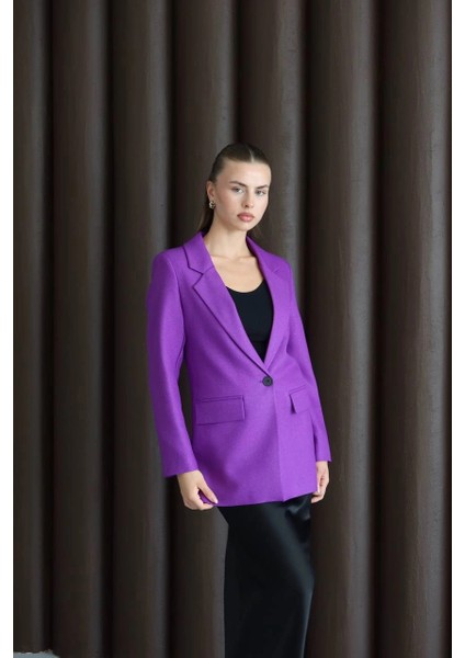 Yün Efekt Tek Düğme Mor Blazer Ceket fırsatları