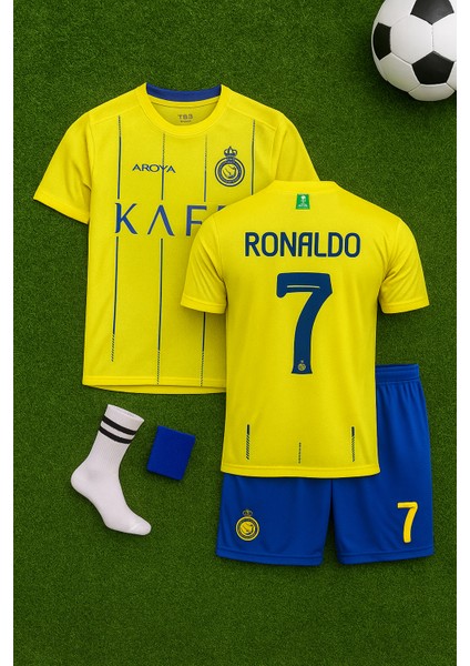 Al Nasr Ronaldo Sarı-Mavi 2024-2025 Sezon Çocuk Forma Seti 4'lü